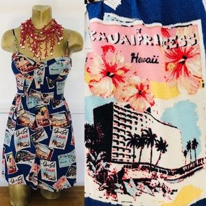 Vintage 90s KAUAI PRINCESS Hawaii Postcard Novelty Rockabilly DRESS M